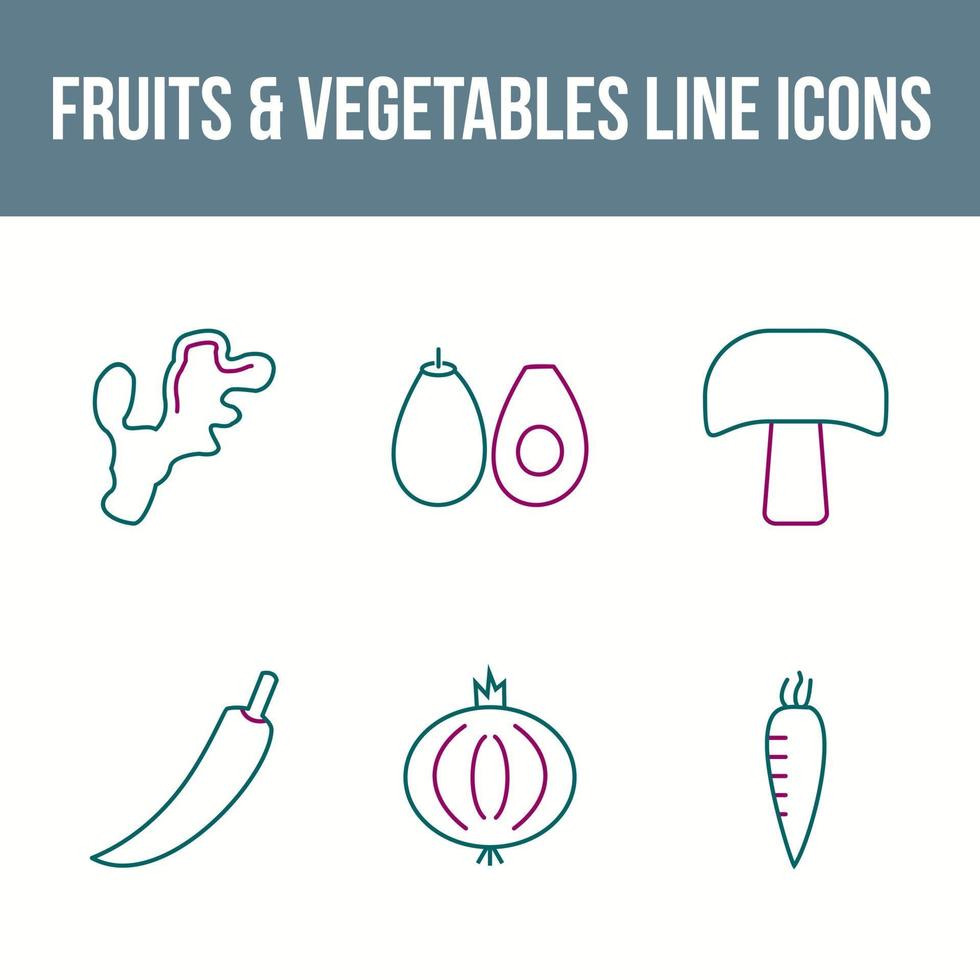 conjunto único de iconos vectoriales de frutas y verduras vector