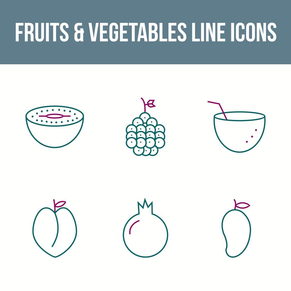 conjunto único de iconos vectoriales de frutas y verduras vector