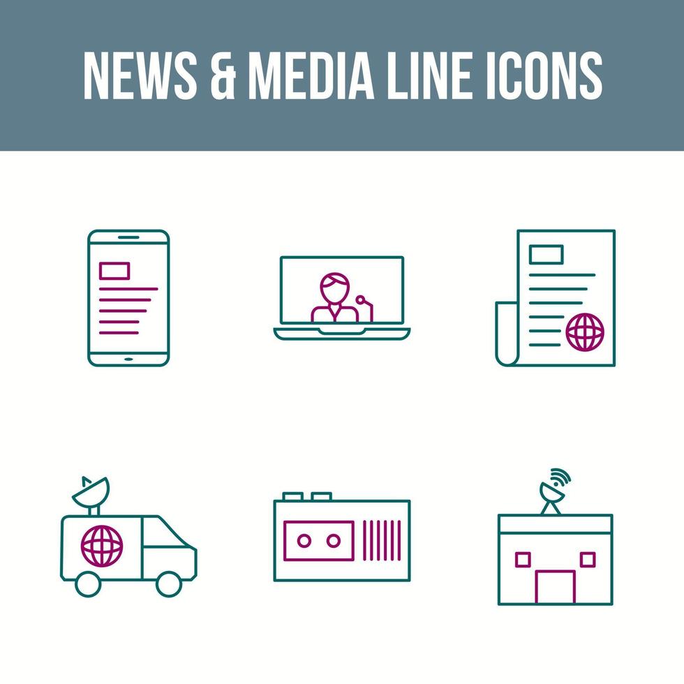 conjunto de iconos de vector de noticias y medios únicos