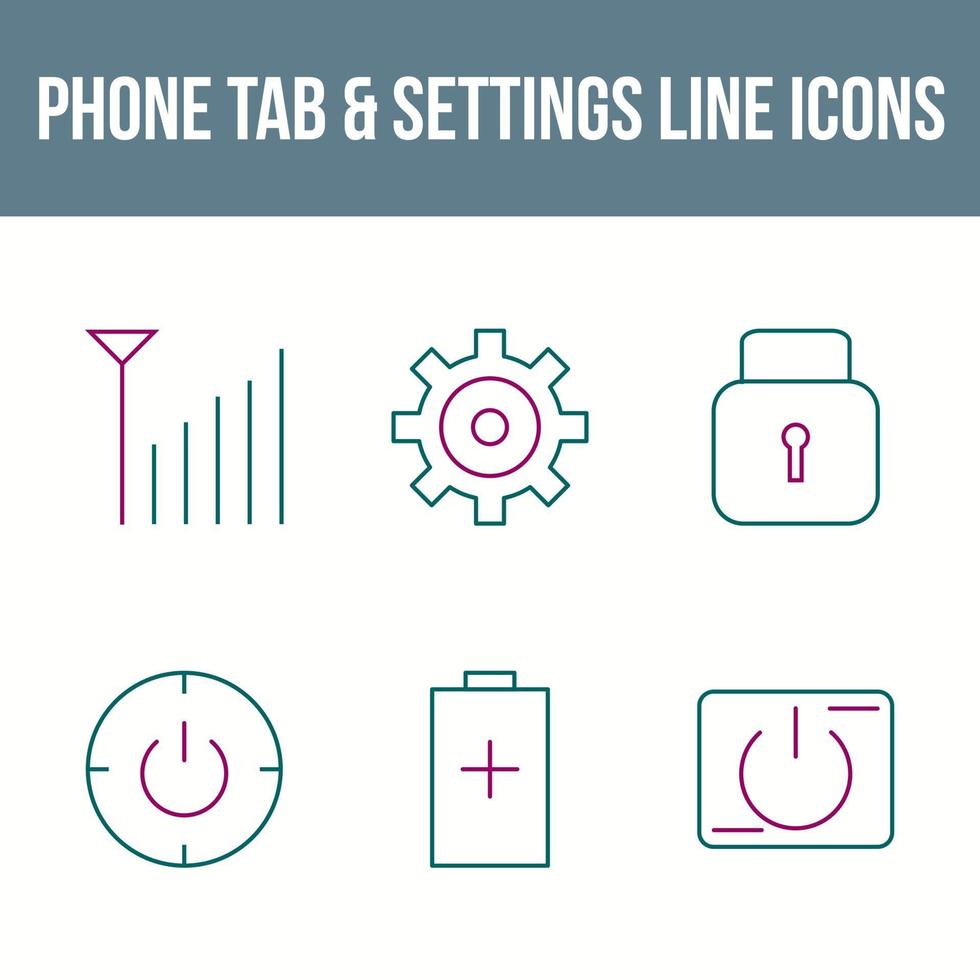 pestaña de teléfono única y conjunto de iconos de vector de configuración