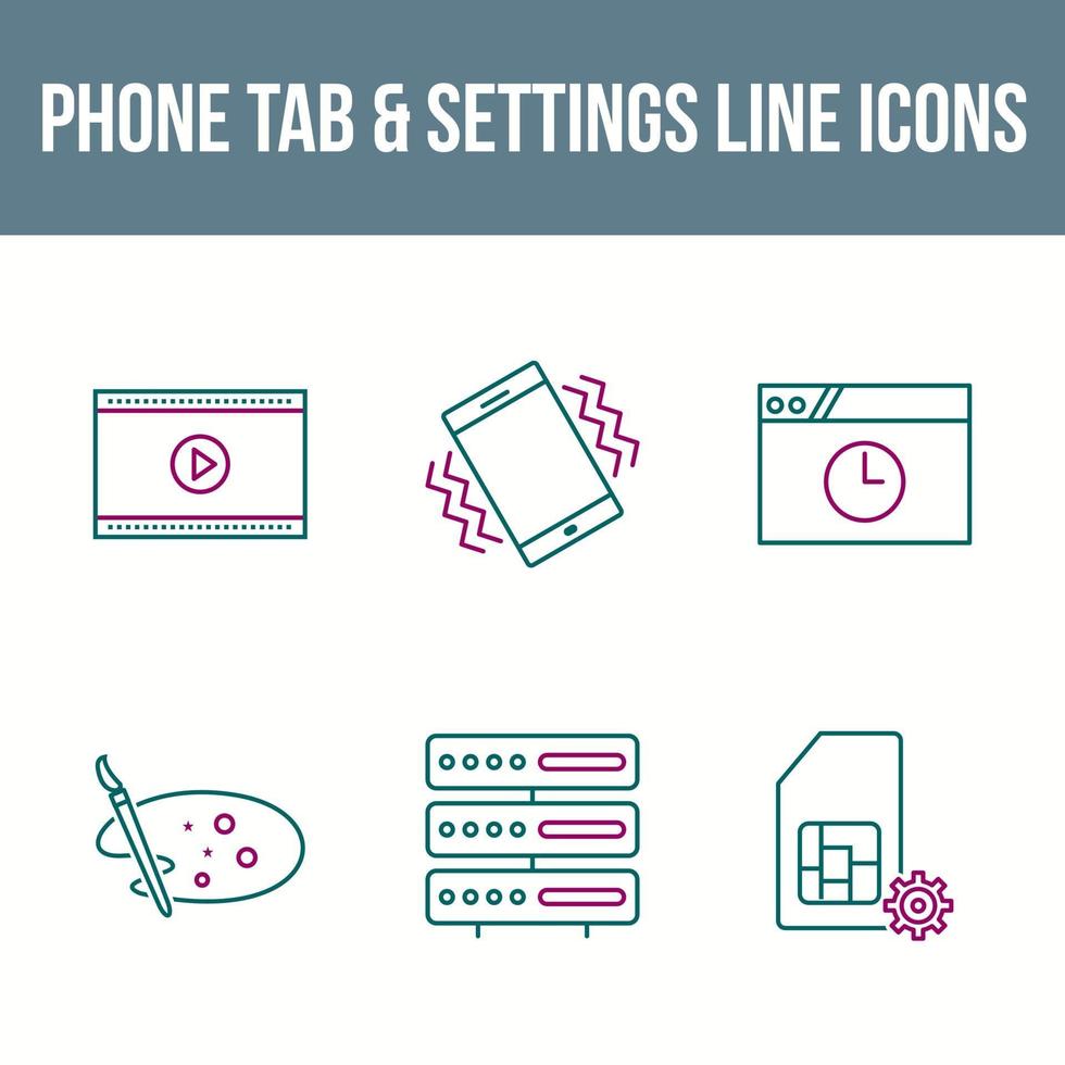 pestaña de teléfono única y conjunto de iconos de vector de configuración