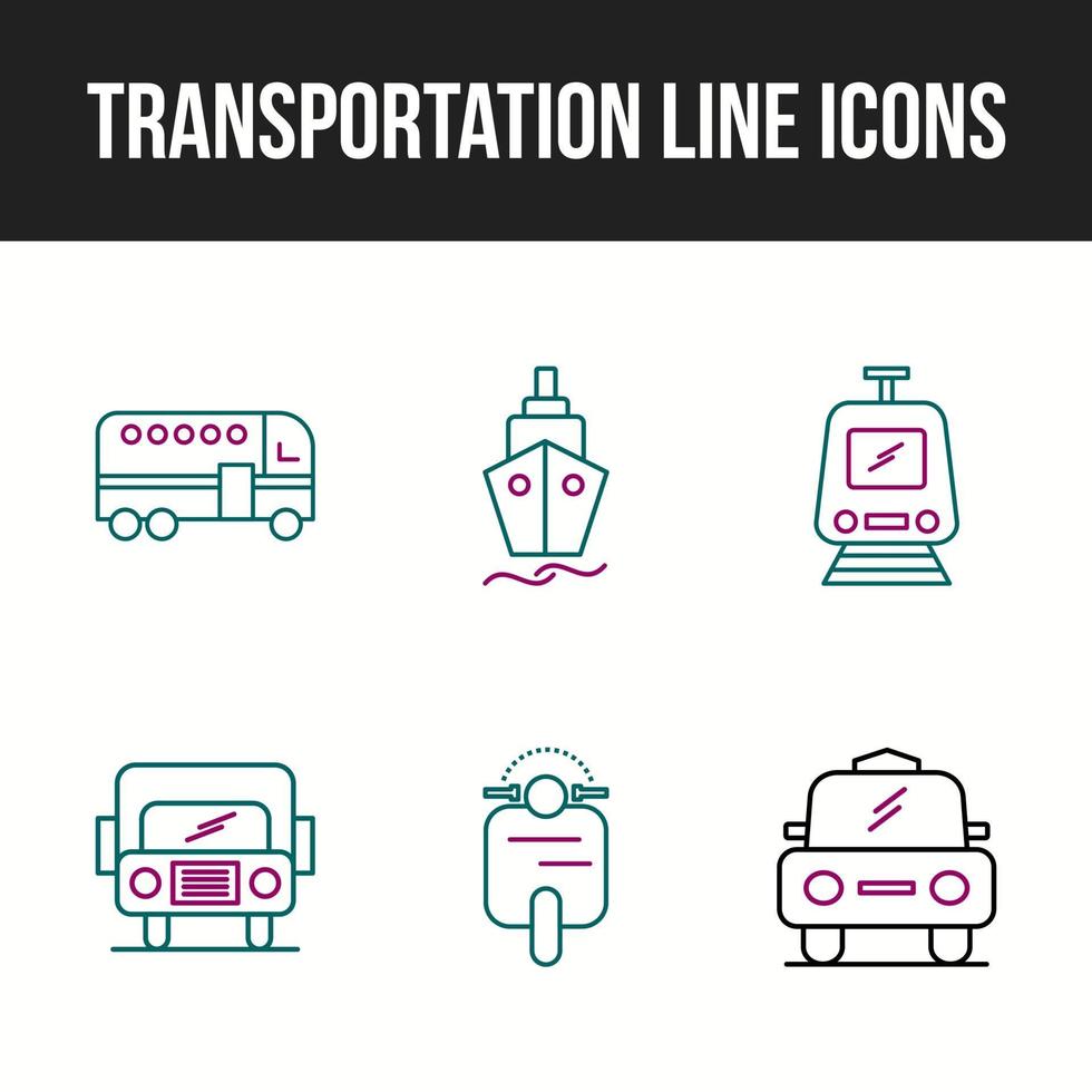 hermoso conjunto de iconos de línea 6 de transporte único vector