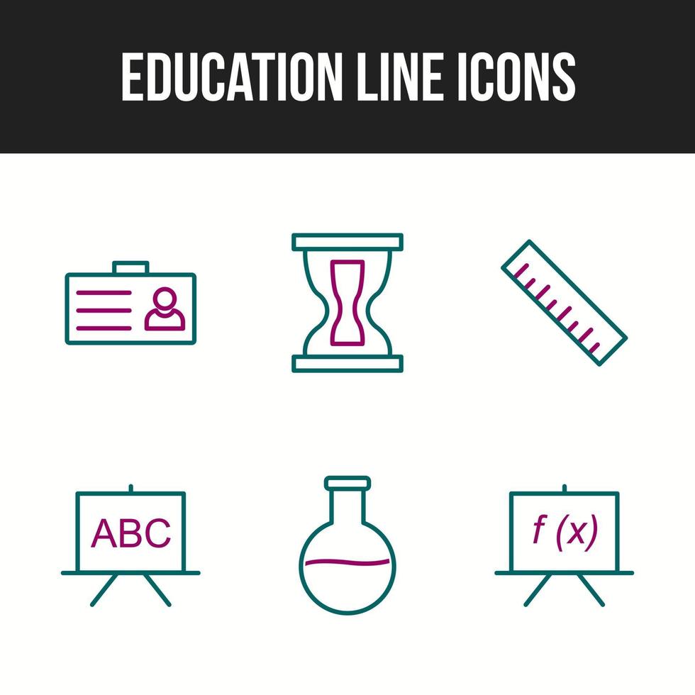 hermoso conjunto de iconos de seis líneas de educación y escolarización vector