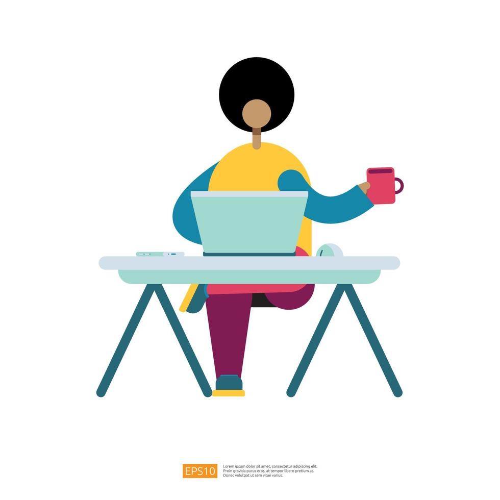 man sitting with laptop on desk. concept for work from home vector