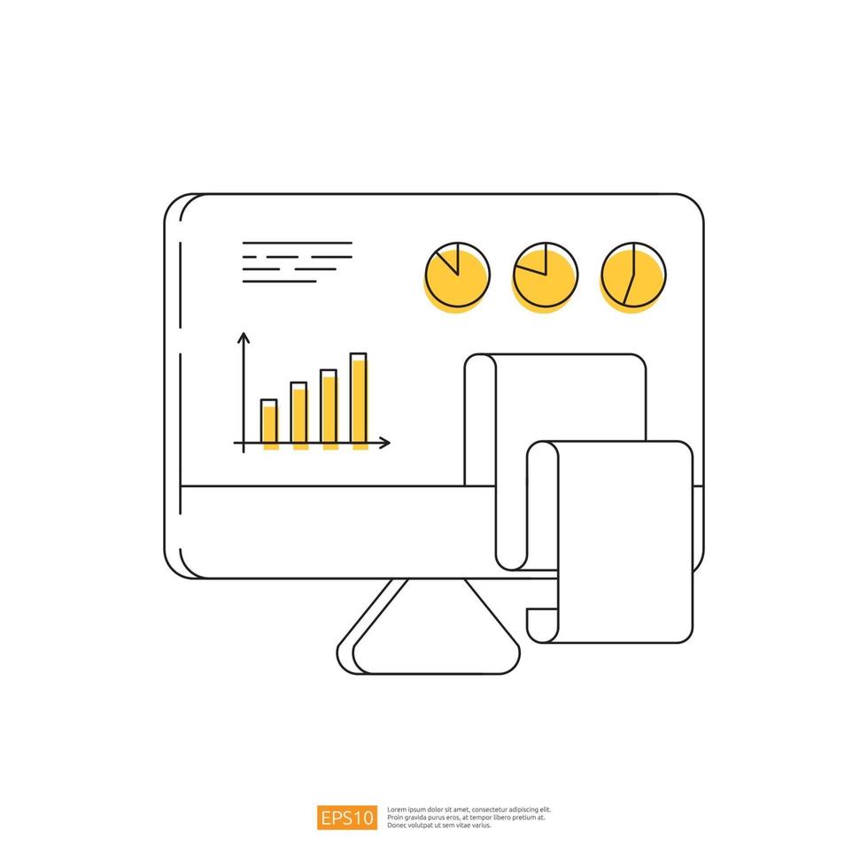 growth chart diagram and pie graph on PC screen computer monitor vector