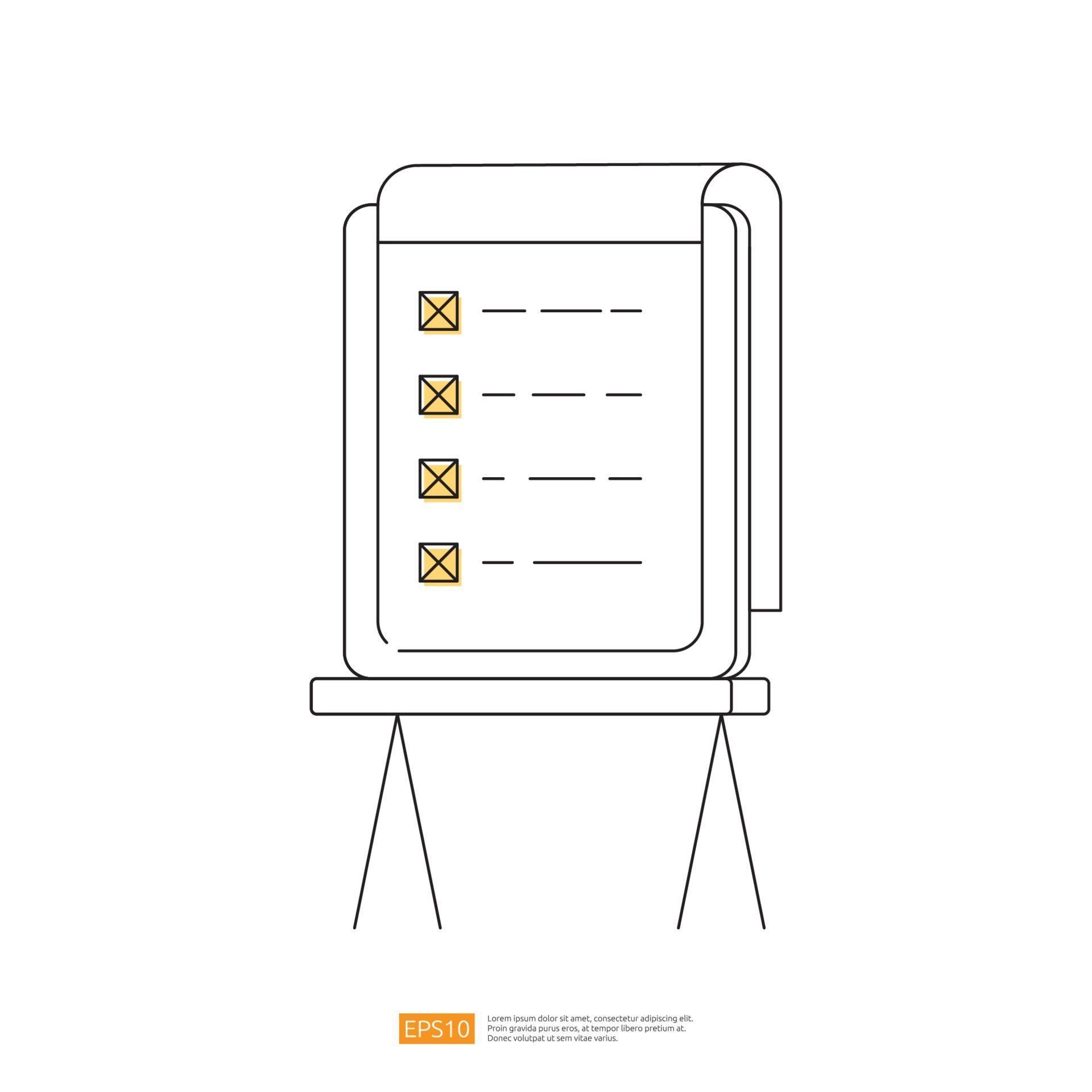 stand whiteboard with checklist mark or checbox mark on paper board