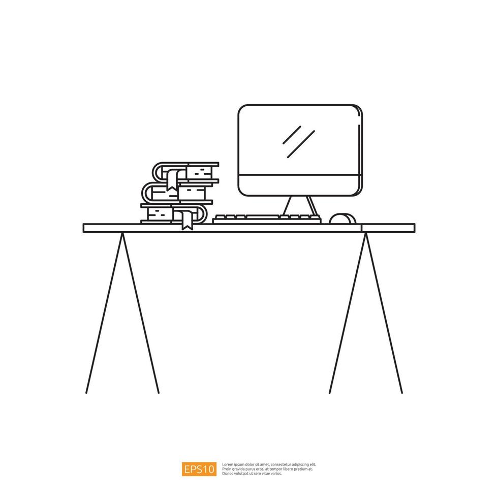 PC computer monitor desktop and book on desk vector