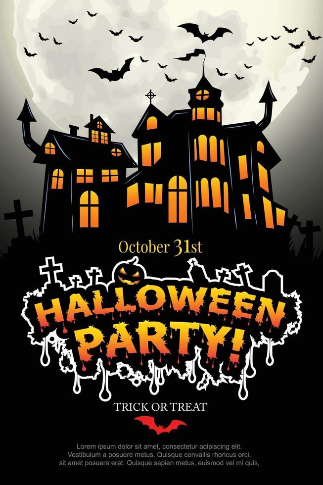 Halloween party poster with Haunted castle. illustrator Vector Eps 10