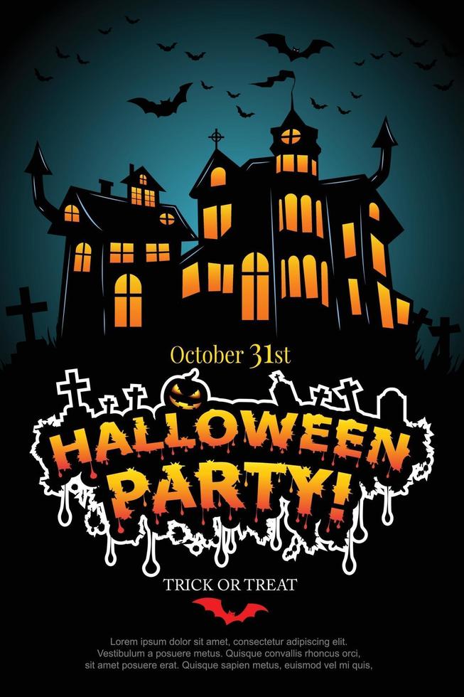 Halloween party poster with Haunted castle. illustrator Vector Eps 10