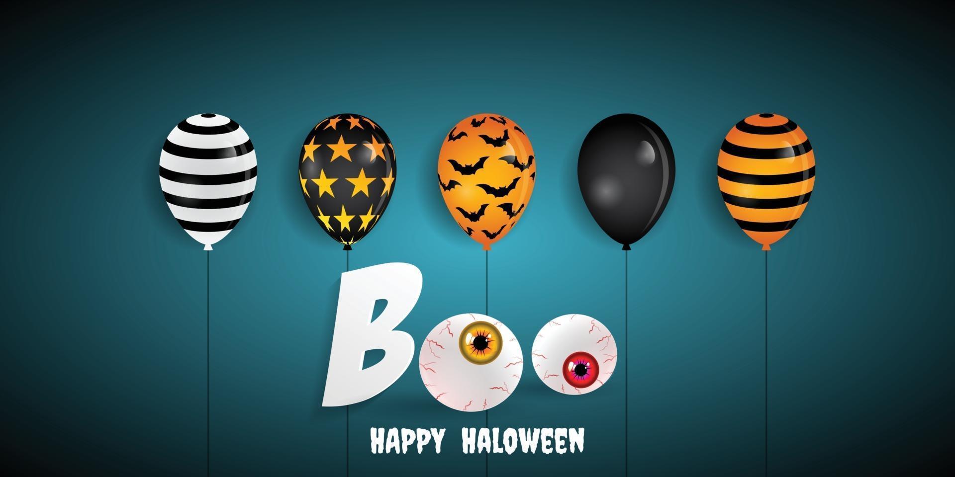 Banner de fiesta de halloween feliz con decoración de globos. vector