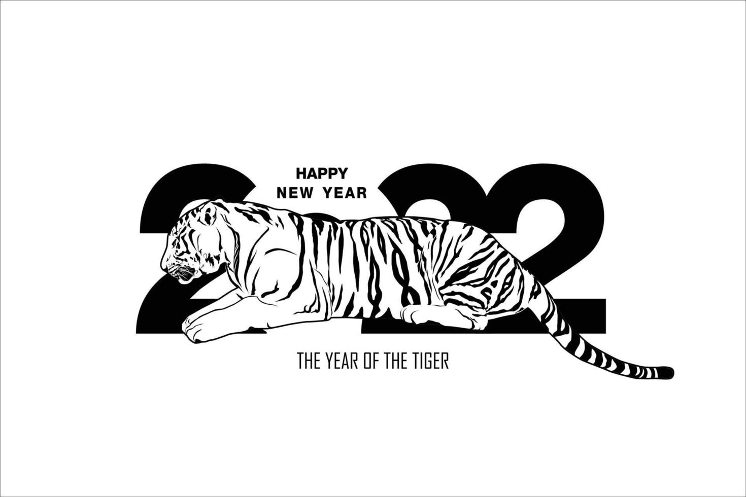 Happy new year 2022 year of tiger drawing tiger black and white. vector