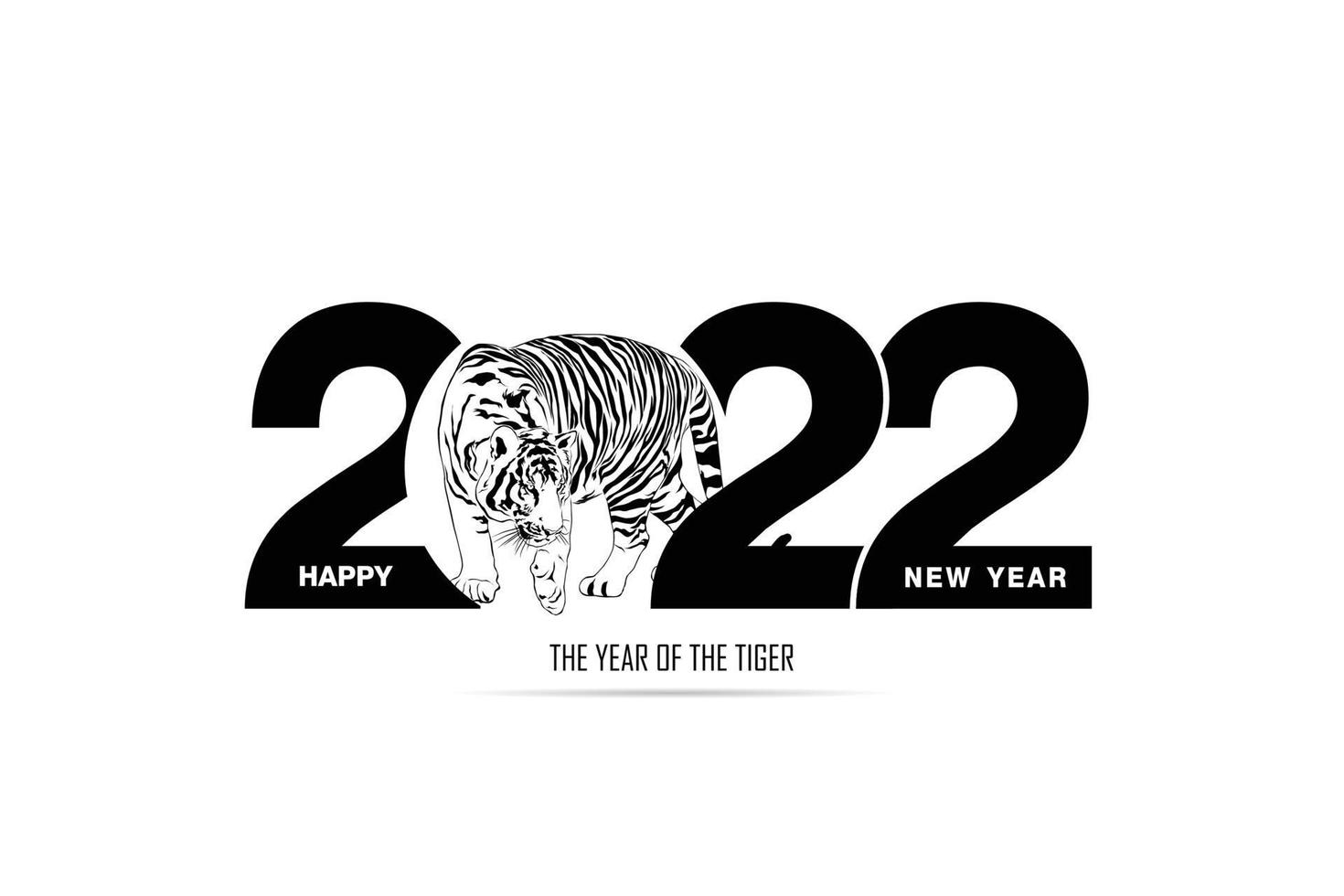 Happy new year 2022 year of tiger drawing tiger black and white. vector