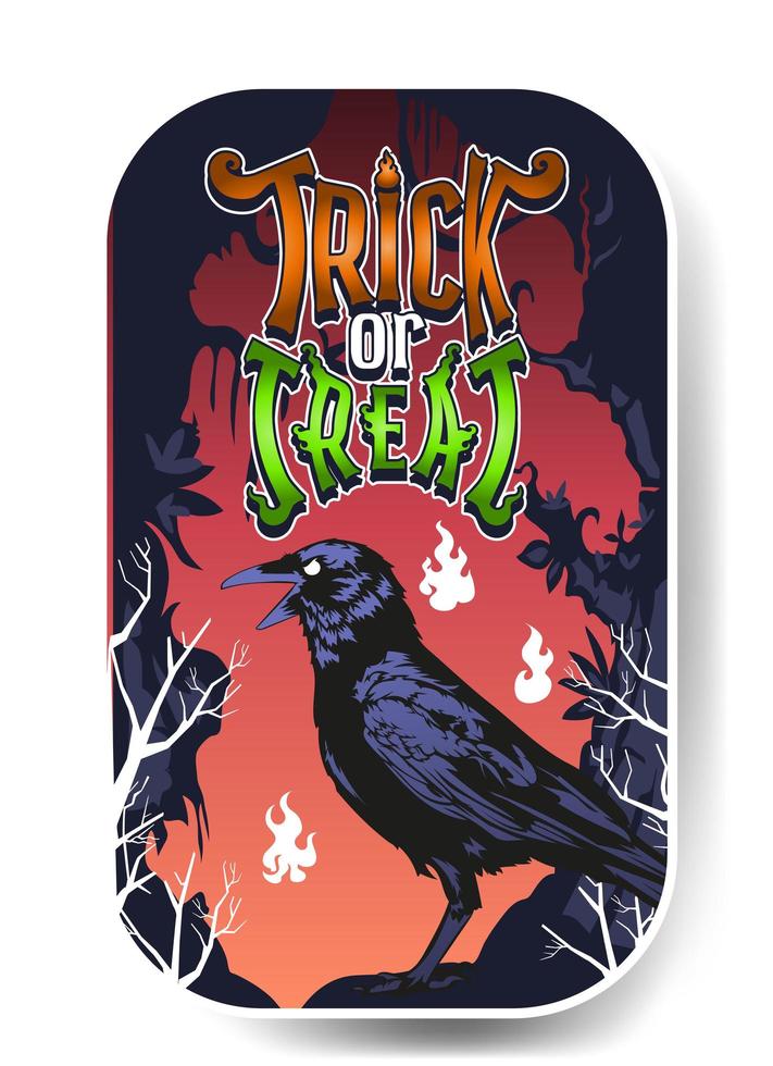 Halloween crow vector illustration, crow at the grave yard