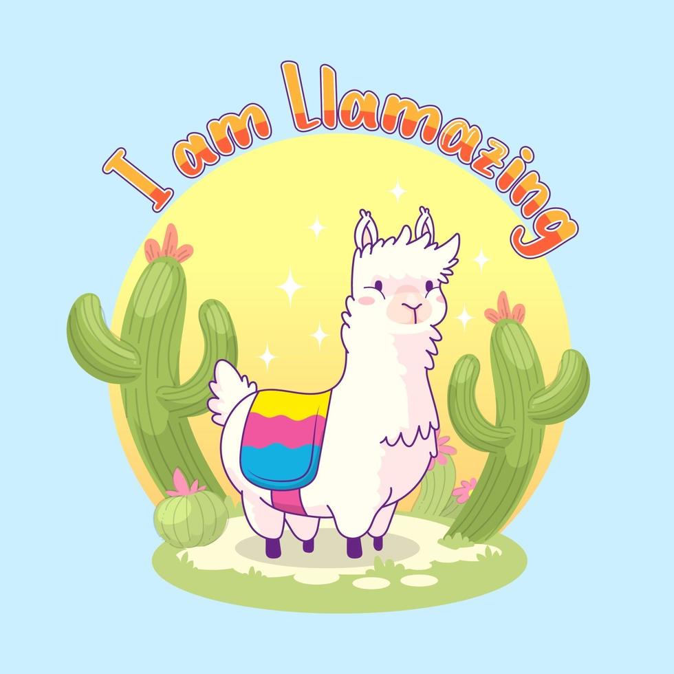 llama cute quote, i am llamazing , llama vector illustration