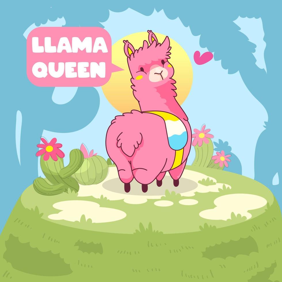 llama linda cita, llama reina, llama ilustración vectorial vector