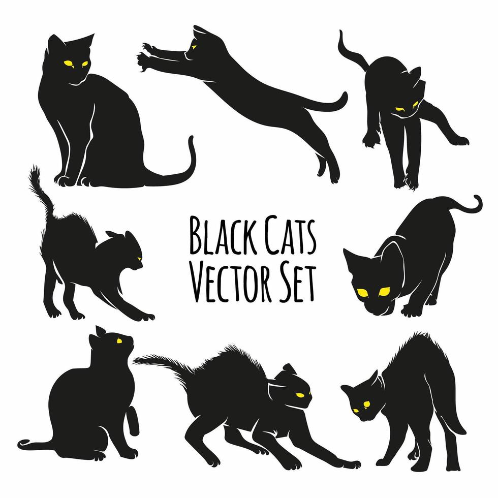 conjunto de vectores de gato negro, silueta de gato