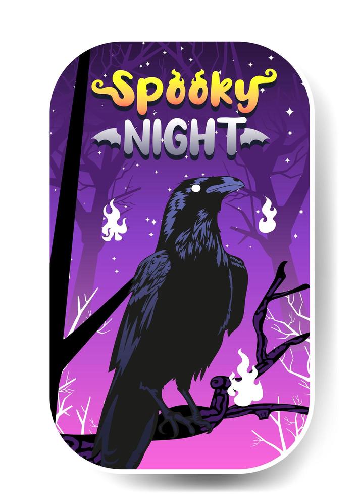 Halloween crow vector illustration, Spooky night