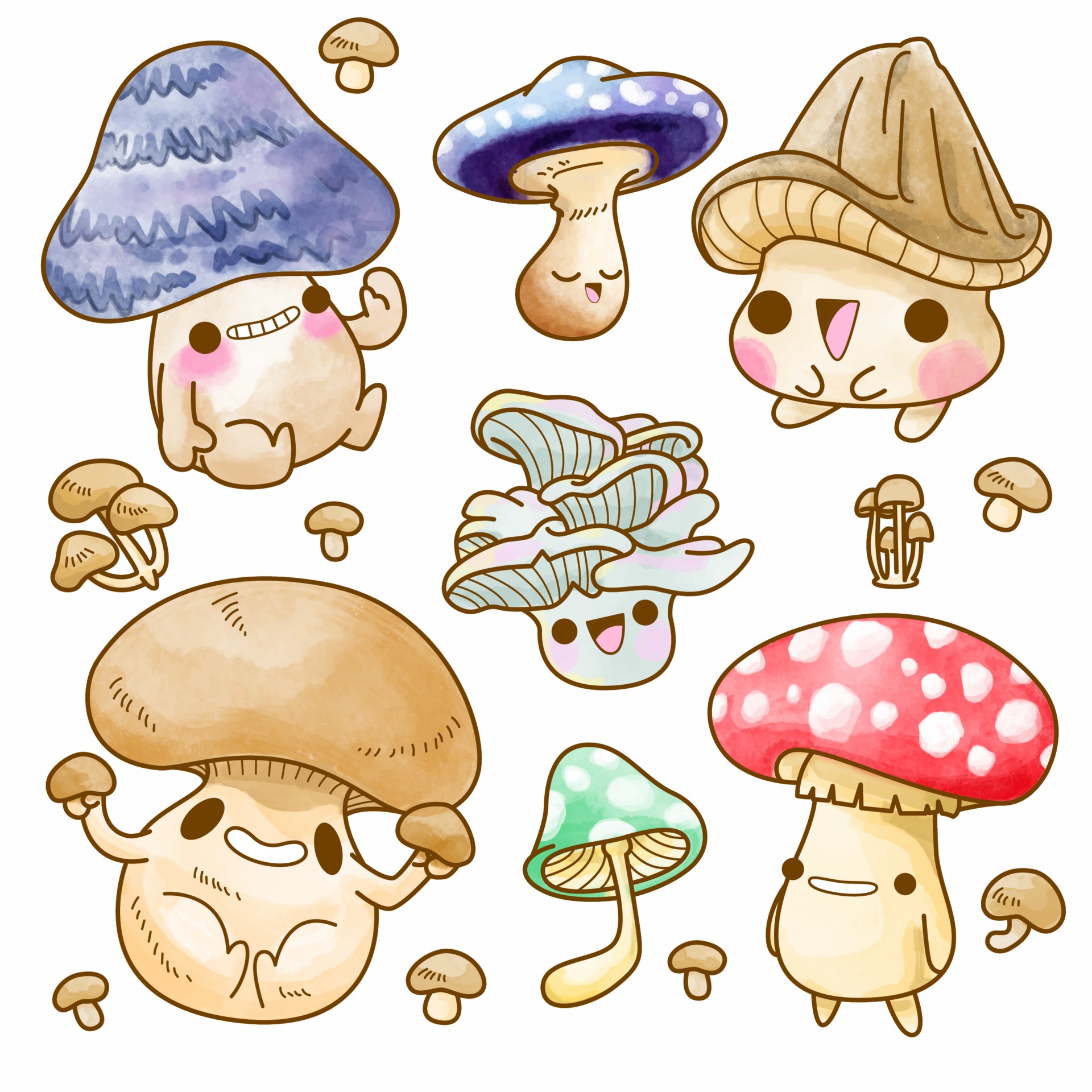 cute mushroom vector set illustration, mushroom watercolor 3344803 ...