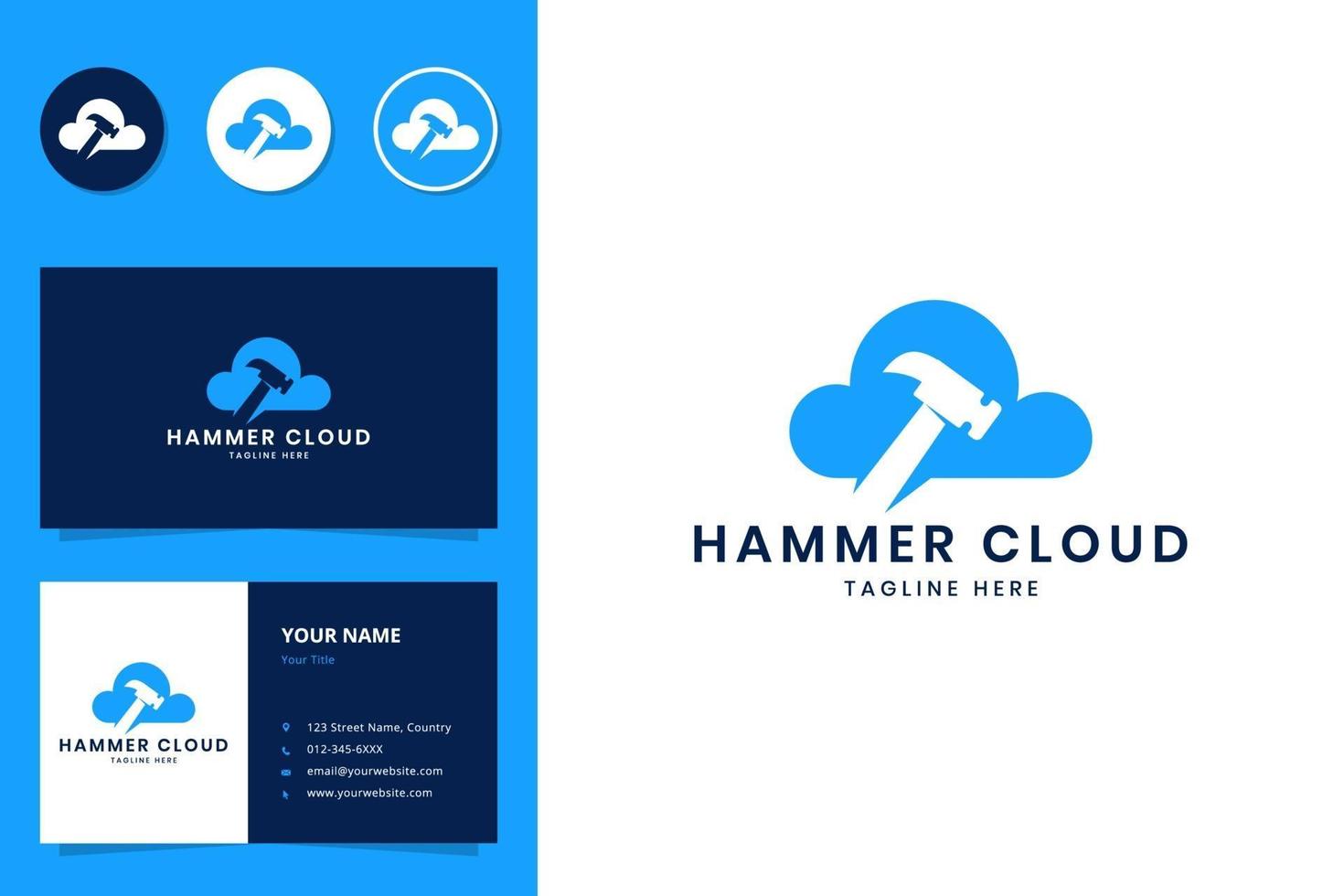 hammer cloud negative space logo design vector