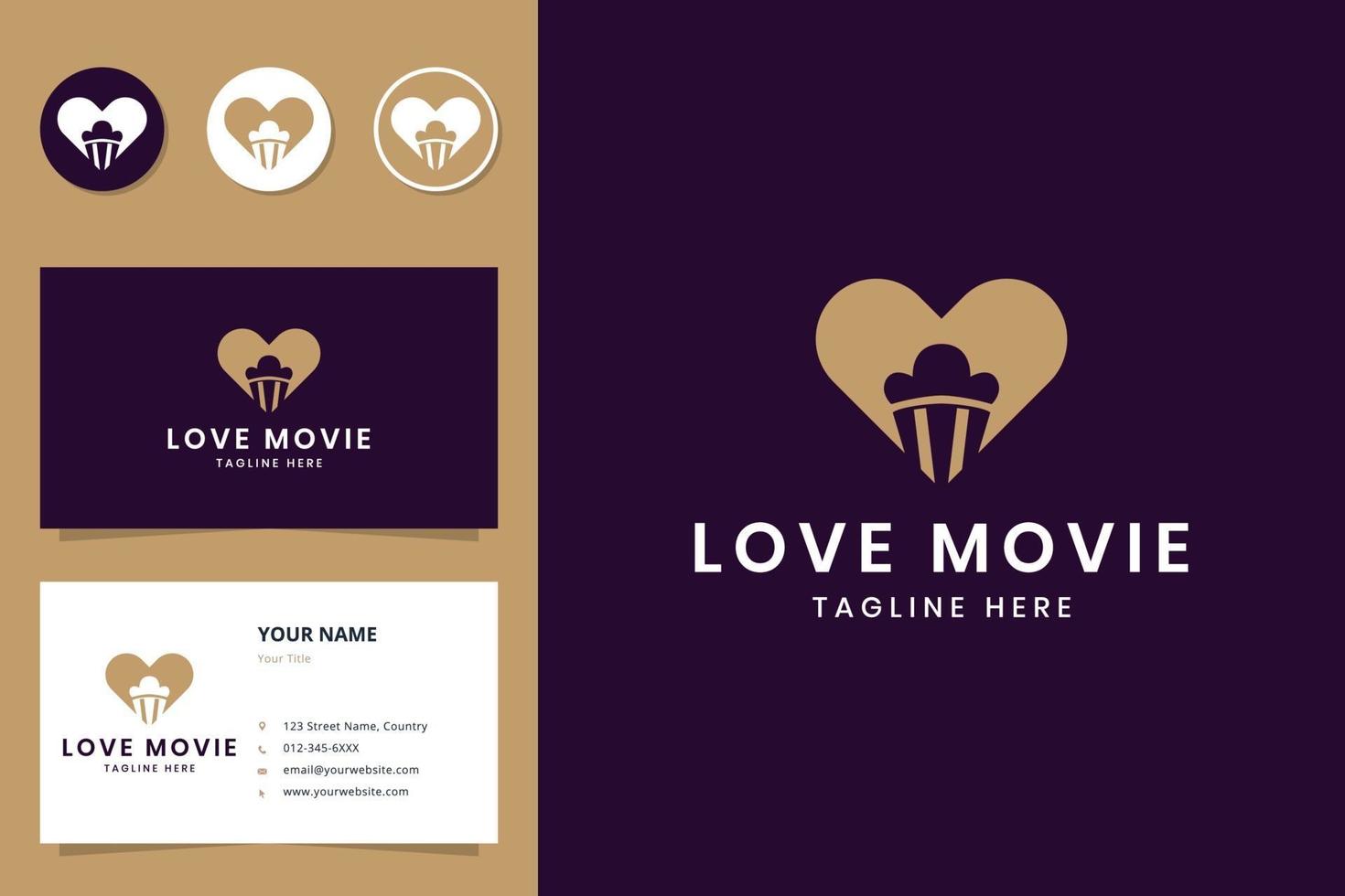 love movie negative space logo design vector