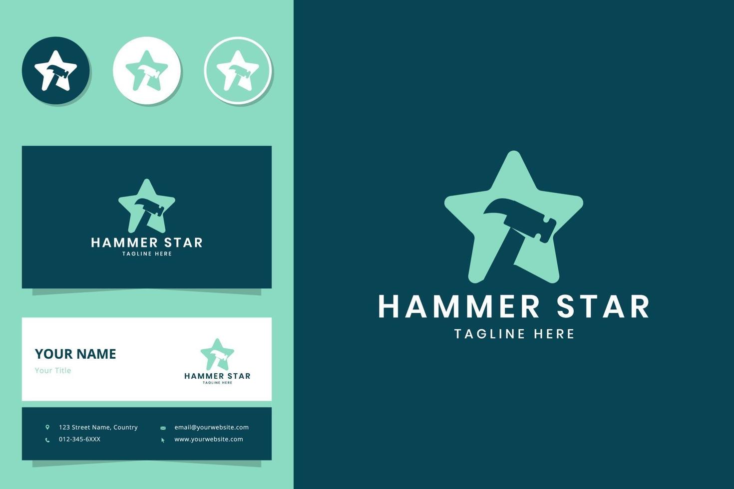 hammer star negative space logo design vector