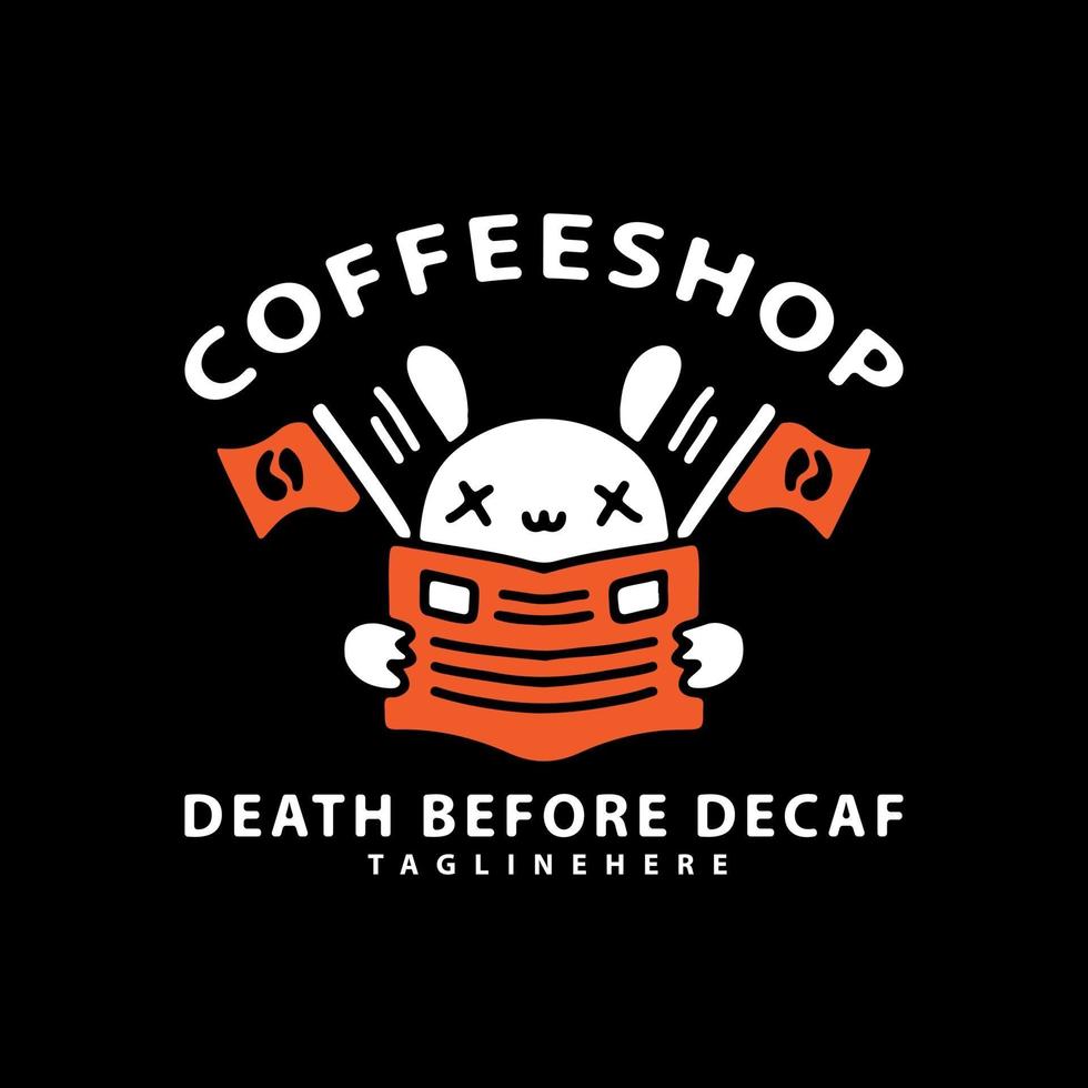 papel de lectura de conejito hipster con símbolo de café. para camiseta vector