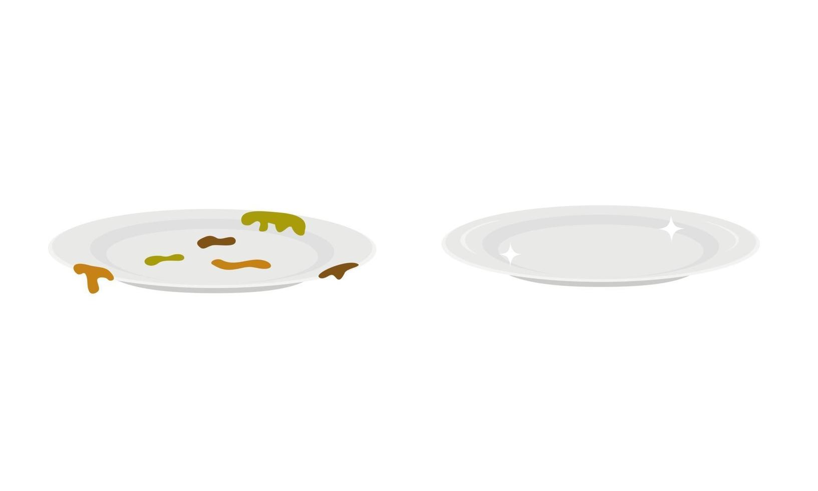Dirty plate with scraps and leftover food and clean shiny plate vector
