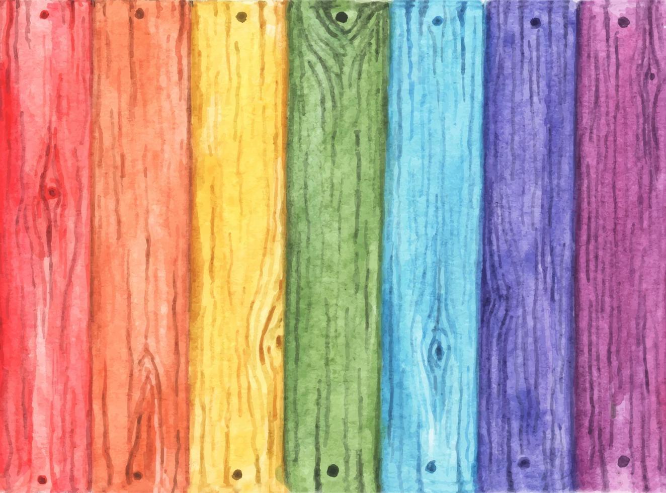 Rainbow colored painted on old wood background. Watercolor. vector