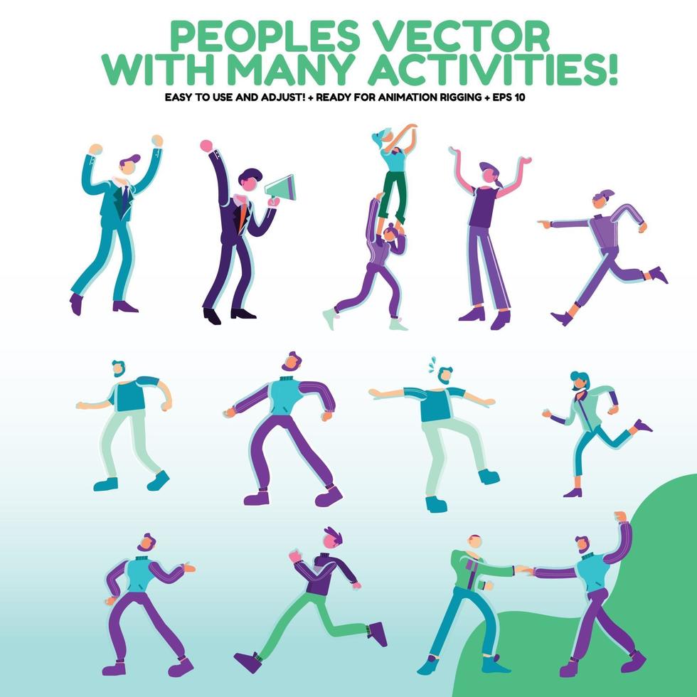 Peoples vector with many activities, Cartoon style flat person