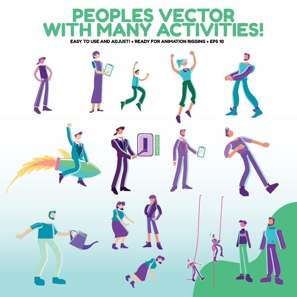 Peoples vector with many activities, Cartoon style flat person