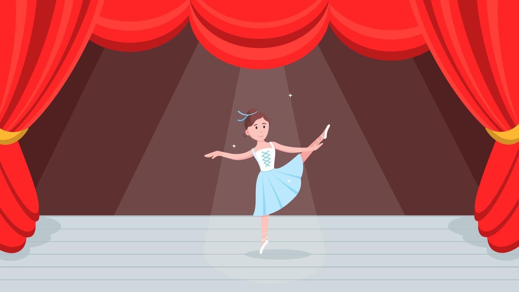 Open red curtains, dance scene with beautiful ballerina. vector