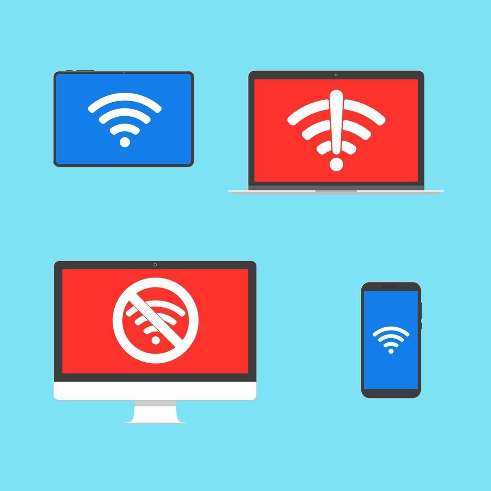 Conjunto de ilustración de vector de diseño plano de signo de icono de wifi inalámbrico