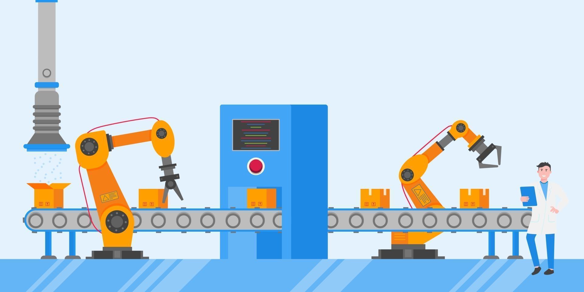 Smart industry 4.0 and technology assembly line flat style design vector