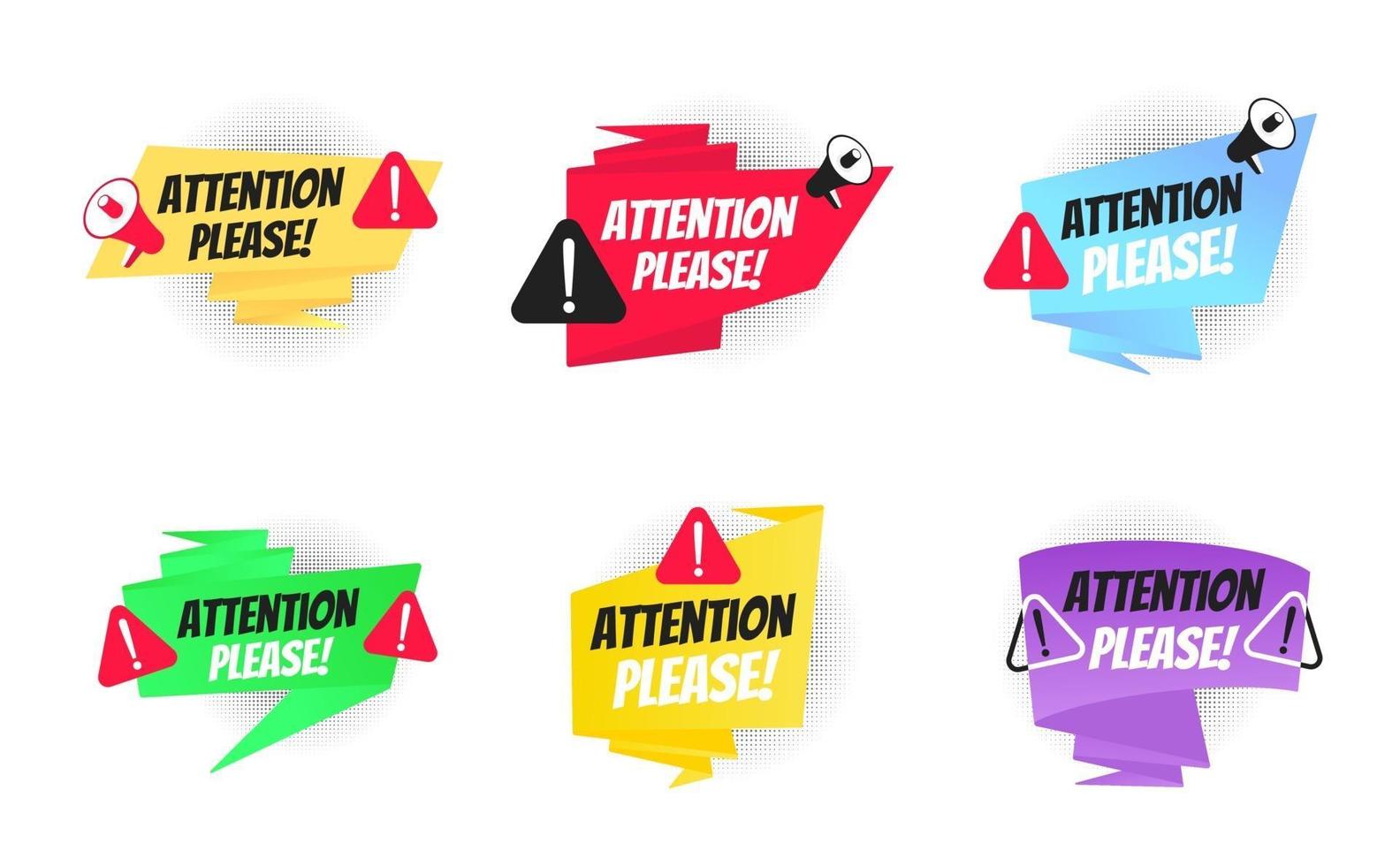 Attention please big banner ribbon speech bubble set with text vector