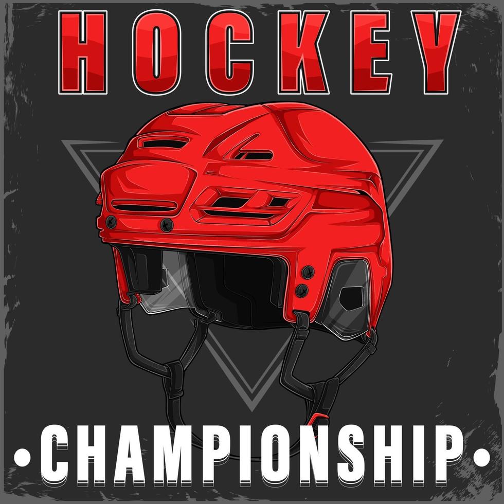 Hand drawn Ice Hockey red helmet with hockey championship text vector