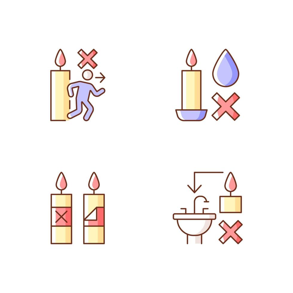 Being safe around candle RGB color manual label icons set vector