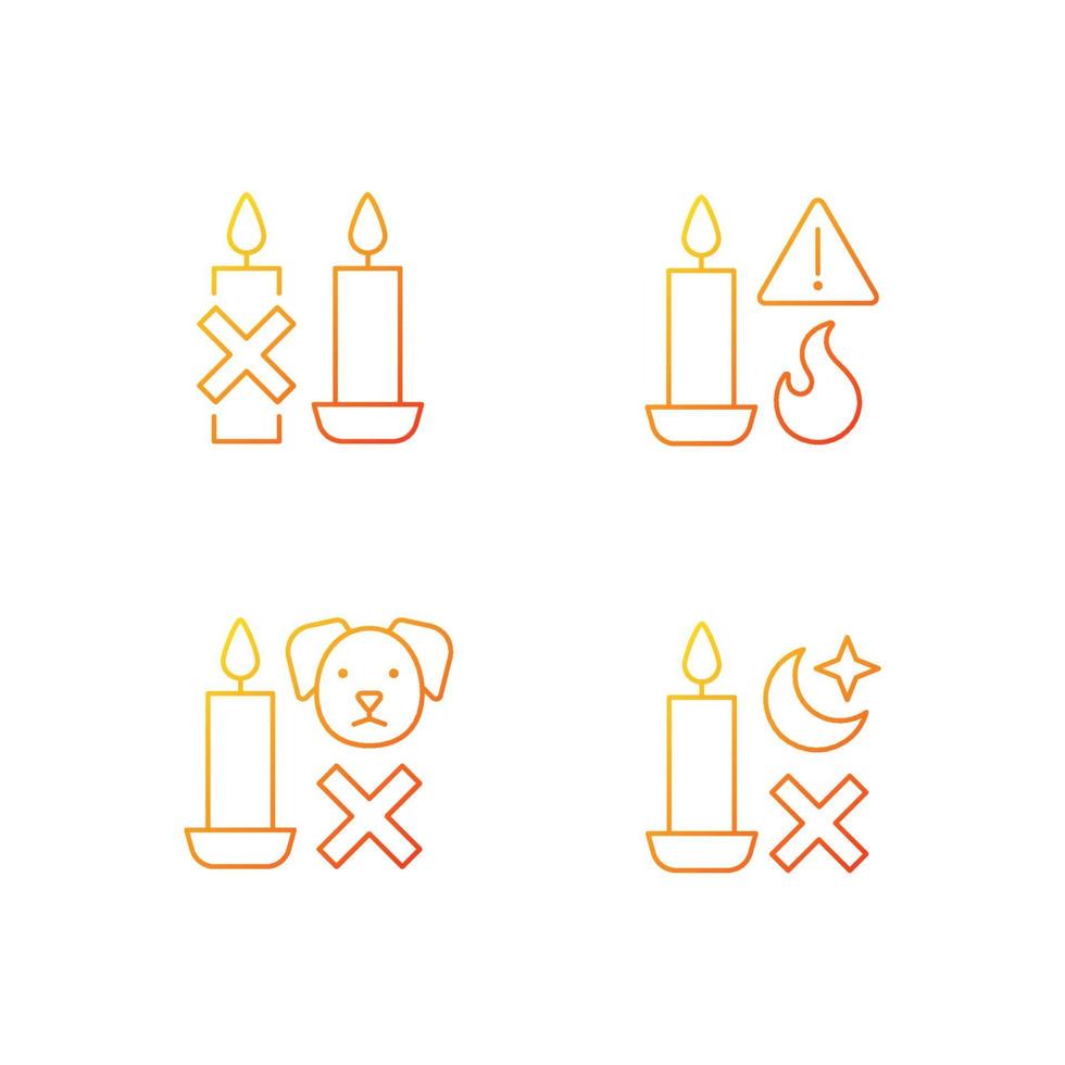 Fire safety warning label gradient linear vector label icons set