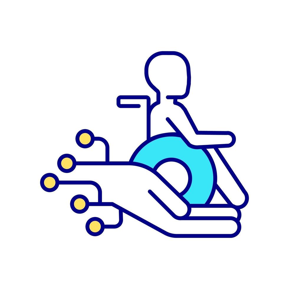 Person in wheelchair and hand of support RGB color icon vector