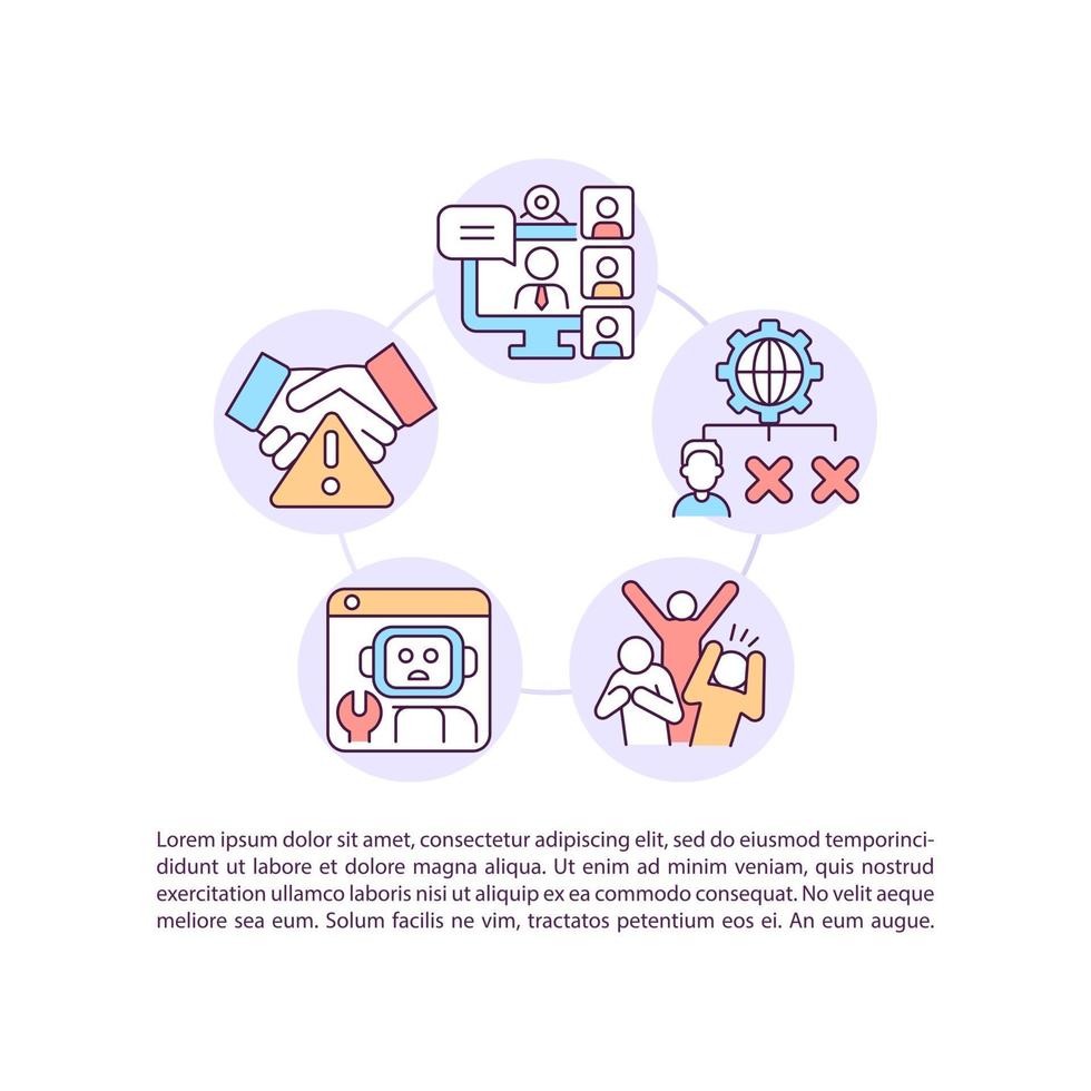 Unproductive team work concept line icons with text vector