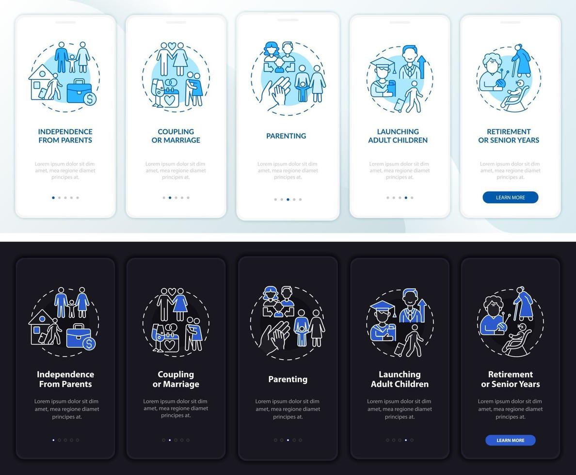 Family lifecycle onboarding mobile app page screen vector