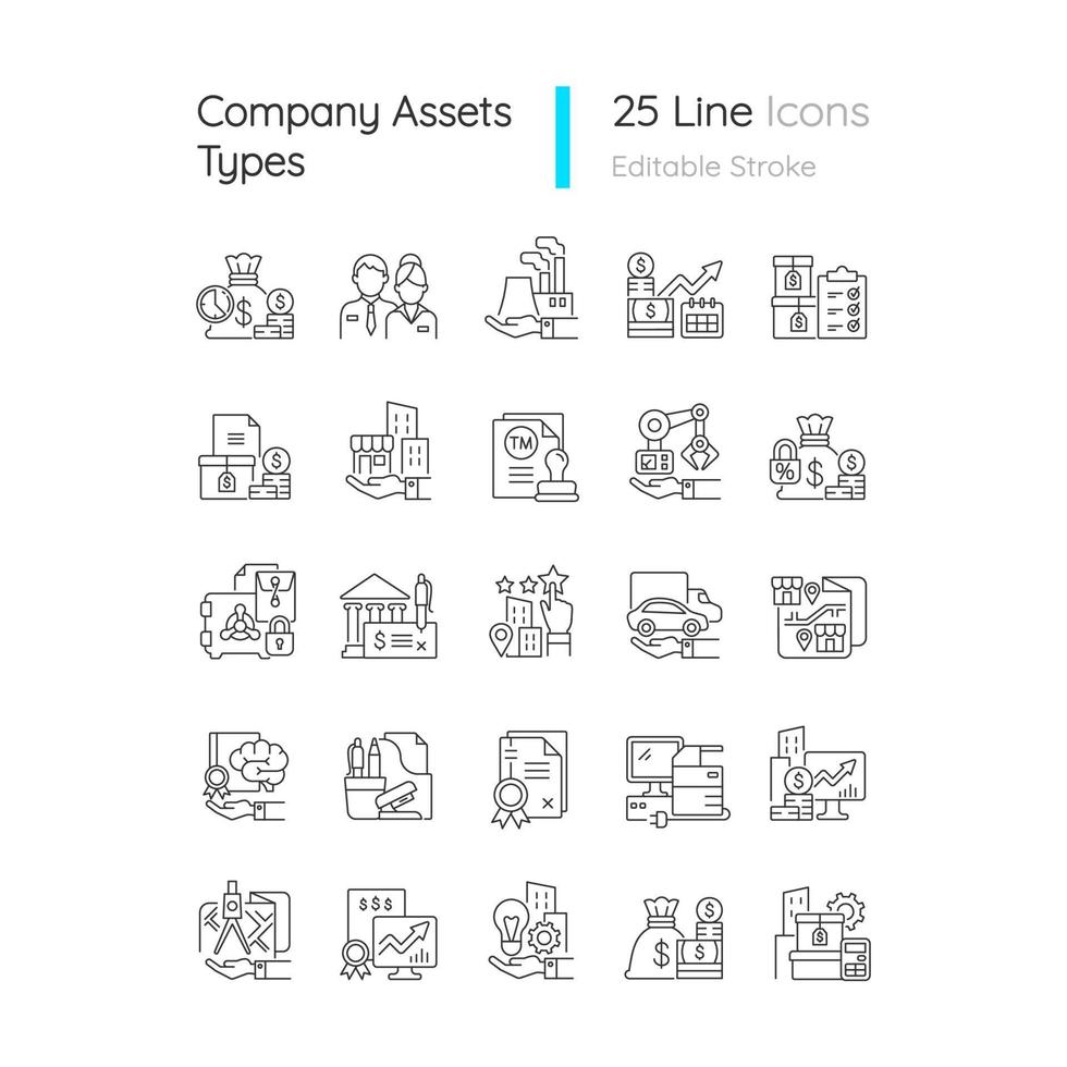 Business assets linear icons set vector