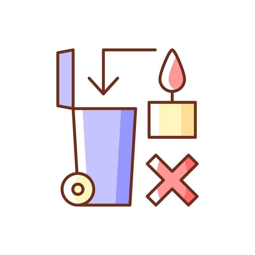 Never throw hot wax in trash bin RGB color manual label icon vector