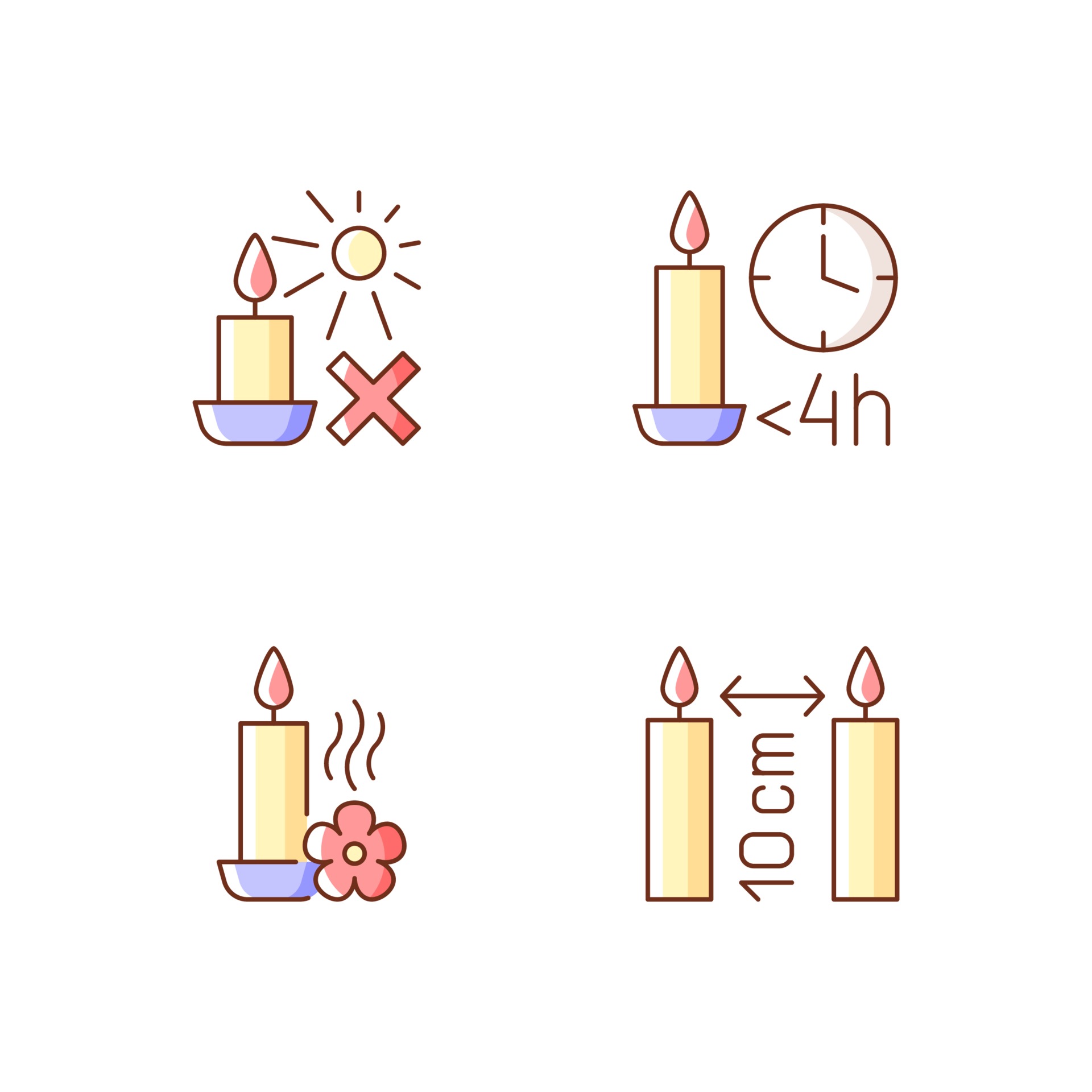 Candle warning label RGB color manual label icons set 3345270 Vector