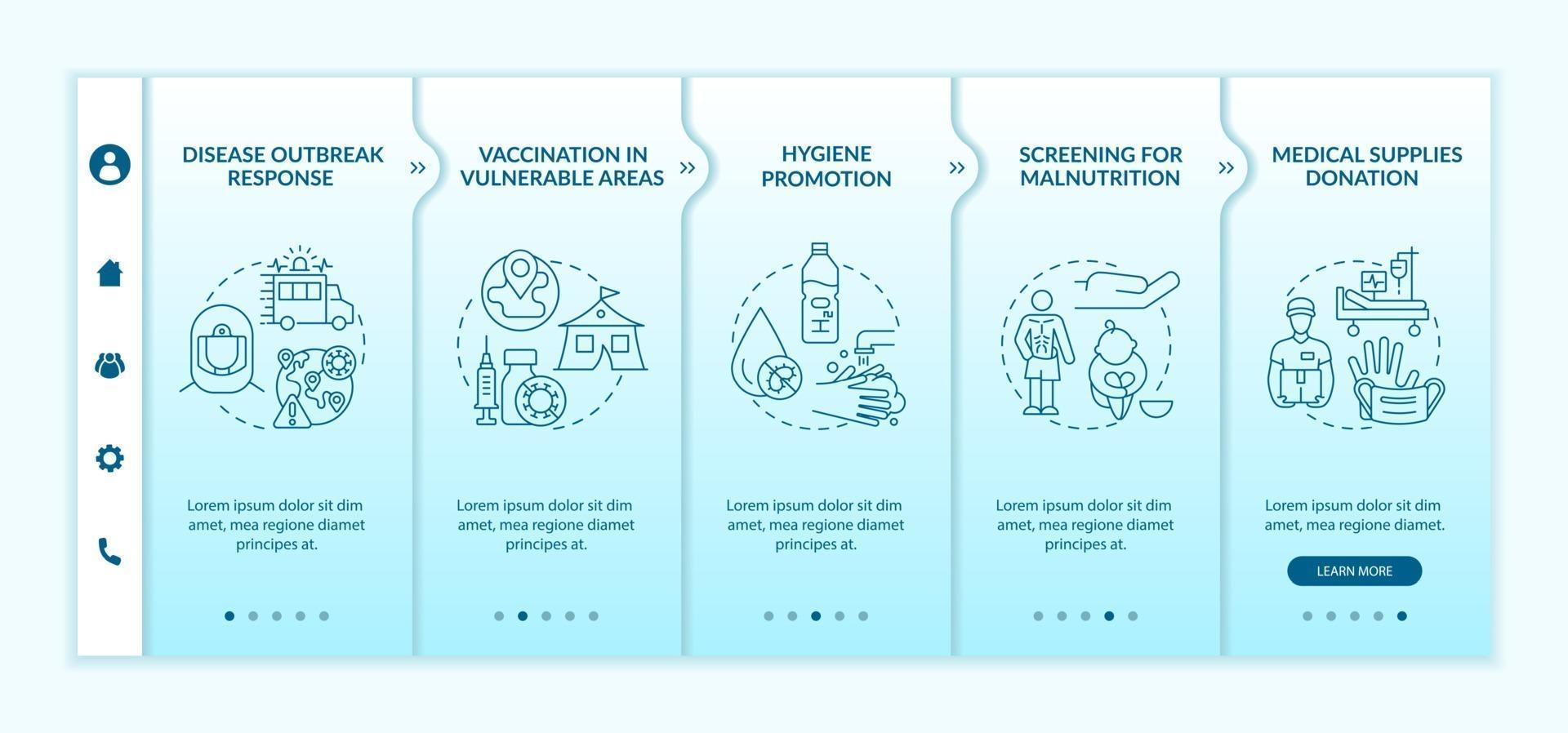 Humanitarian health assistance onboarding vector template.