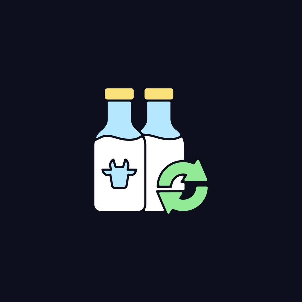 Refillable milk bottles RGB color icon for dark theme vector