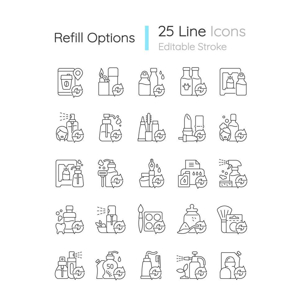 Refill options linear icons set vector