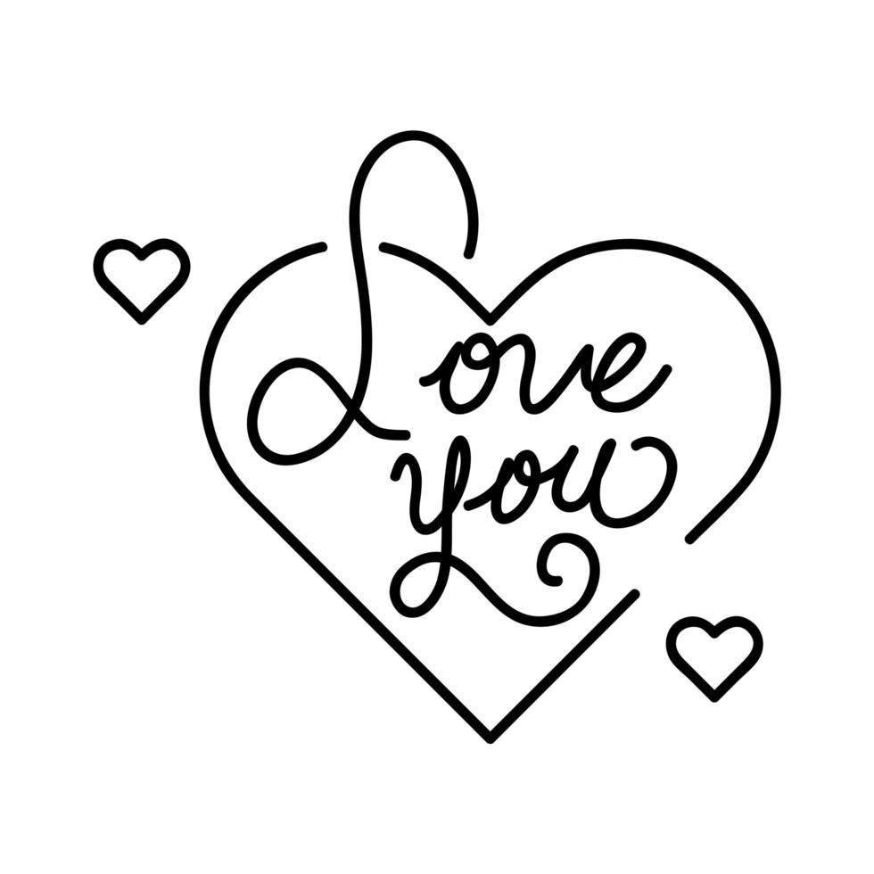 love you lettering in heart isolated icon vector