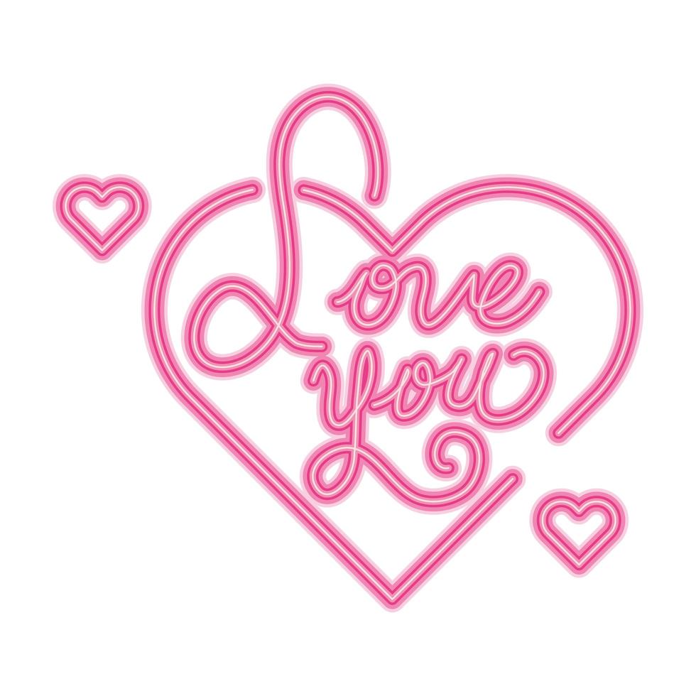 love you lettering with hearts isolated icon vector
