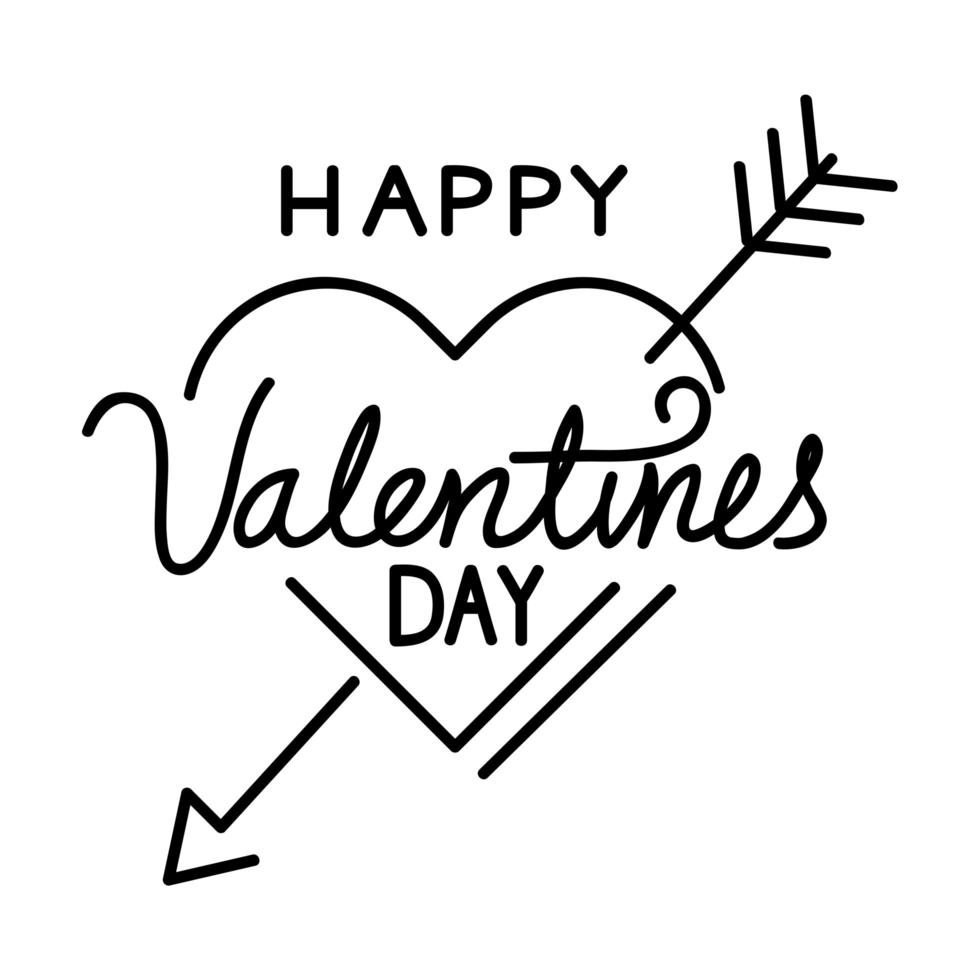 happy valentines day lettering and heart with arrow vector