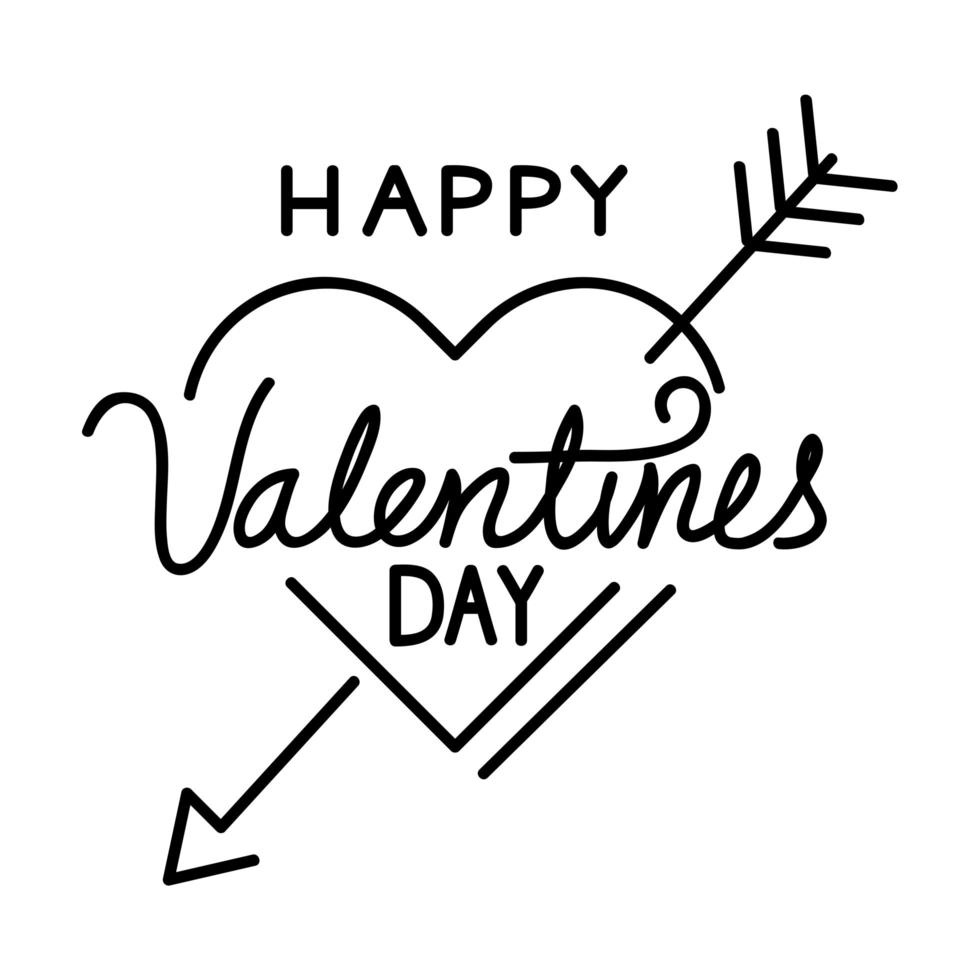 happy valentines day lettering and heart with arrow vector